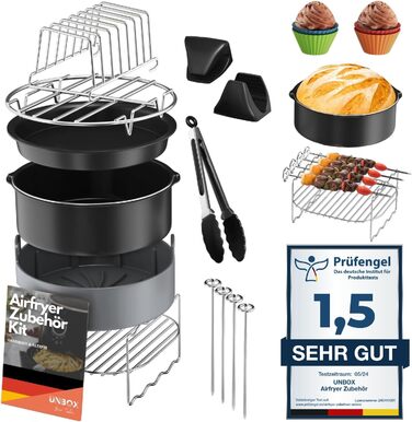 Аксесуари для фритюрниці UNBOX, аксесуари для круглої фритюрниці з 17 предметів для мультипечі XL, COSORI 4.7 л, Philips 6.2 л, Tefal 4.2 л, діаметр 20 см - з силіконовою формою та круглими аксесуарами книги рецептів