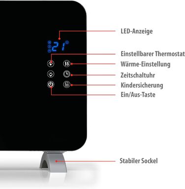Електричний обігрівач Alpina потужністю 2000 Вт Радіаційний обігрівач з термостатом та 24-годинним таймером Електричний обігрівач для кімнат площею 1020 м Настінний або окремостоячий Радіаційний обігрівач 92x24x43 см Чорний