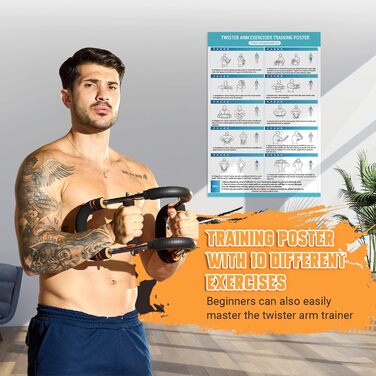 Тренажер для рук Twister Arm, регульований, 6 рівнів опору (13,654,4 кг) Тренажер для рук та грудей Twister Arm з 4 пружинами та постером для чоловіків та жінок, пристрій для тренування грудей з затискачами для грудей, силою м&39язів та рук