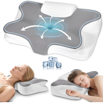 Подушка для шиї 2-в-1 з піни з ефектом пам&39яті, ергономічна для сну на боці та на спині зі знімним чохлом, який можна прати, 6412/13 см