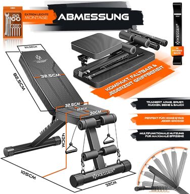 Складана силова лава KESSER, багатофункціональна тренувальна лава зі спинкою, вантажопідйомність 500 кг Регульована лава, фітнес-обладнання для жиму лежачи Тренування всього тіла, похила лава для фітнесу та тренувань, чорний/антрацит