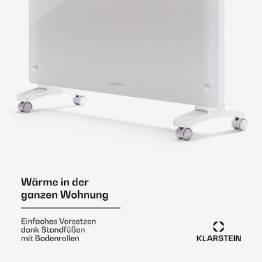 Електричний обігрівач Klarstein, конвекторний обігрівач потужністю 2500 Вт, окремостоячий та настінний, енергозберігаючий з керуванням через додаток та коліщатками, електричний радіатор з термостатом, 2500 Вт, білий