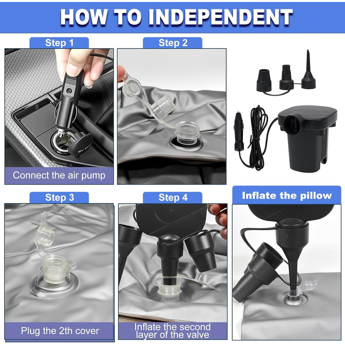 Портативний автомобільний матрац для позашляховиків, автомобільний надувний матрац з насосом та 2 подушками, флокований автомобільний надувний матрац для подорожей, кемпінгу, активного відпочинку в приміщенні та на свіжому повітрі, чорний