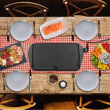 Електричний настільний гриль Duronic GP20 2000 Вт, гриль Plancha Teppanyaki, пластина для гриля 52 x 27 см, плоска антипригарна поверхня для легкого очищення, плавне регулювання температури, окономіякі