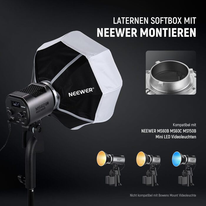 Софтбокс NEEWER Lantern 30 см з кріпленням NEEWER, швидке скидання, всеспрямований модифікатор розсіювання світла на 360, міні софтбокс з розсіювачем/сумкою для MS60 MS60B MS60C MS150B світлодіодні відеоліхтарі, NS6L