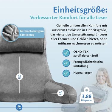 Подушка для читання Ella для ліжка та дивана зі знімним валиком для шиї - Подушка для спини ліжка - Подушка для читання з піни з ефектом пам&39яті з підлокітником, ідеально підходить для читання, перегляду телевізора, відпочинку або як підтримка спини - с