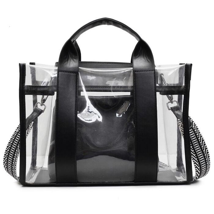 Прозора сумка-шопер з внутрішньою кишенею на блискавці, містка жіноча сумка з ручками та знімним ременем, ідеальна для спортивних заходів та концертів