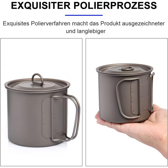 Титанова кружка Widesea 600 мл для кемпінгу зі складною ручкою, надлегка, портативна, для піших прогулянок, пікніків