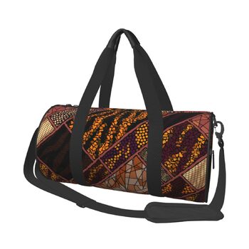 Спортивна сумка, дорожня сумка, в африканському стилі, з принтом печворк, сумка на нічліг, чорна, універсальний розмір, сумка для подорожей