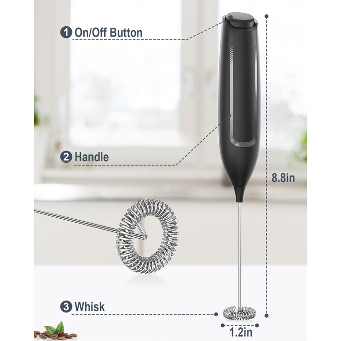 Паличка для збивання молока/вспениватель молока електричний портативний з потужним міксером для напоїв Кавовий віночок на батарейк