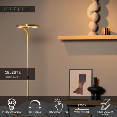 Торшер LUCIDE CELESTE Ø 28 см LED з димером 21W 2700K Матове золото/Латунь