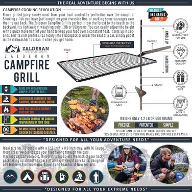 Гриль для багаття - Невелика, легка решітка для гриля з нержавіючої сталі 304 для кемпінгу, походів, подорожей з рюкзаком - Портативний гриль для приготування їжі на багатті для 1-2 осіб