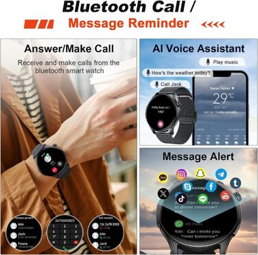 Розумний годинник для чоловіків та жінок з функцією телефону функція Bluetooth-дзвінків, водонепроникний фітнес-трекер, розумний годинник з пульсометром, монітор сну, крокомір, спортивний годинник, Android/iOS, чорний