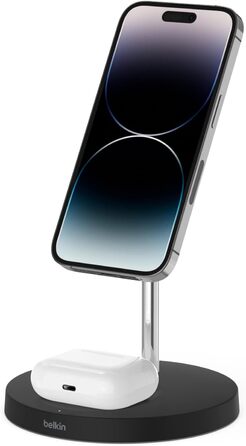 Бездротовий зарядний пристрій Belkin 2-в-1 з MagSafe, (15 Вт, зарядна підставка для iPhone для швидкої зарядки iPhone 14 серії, Ai