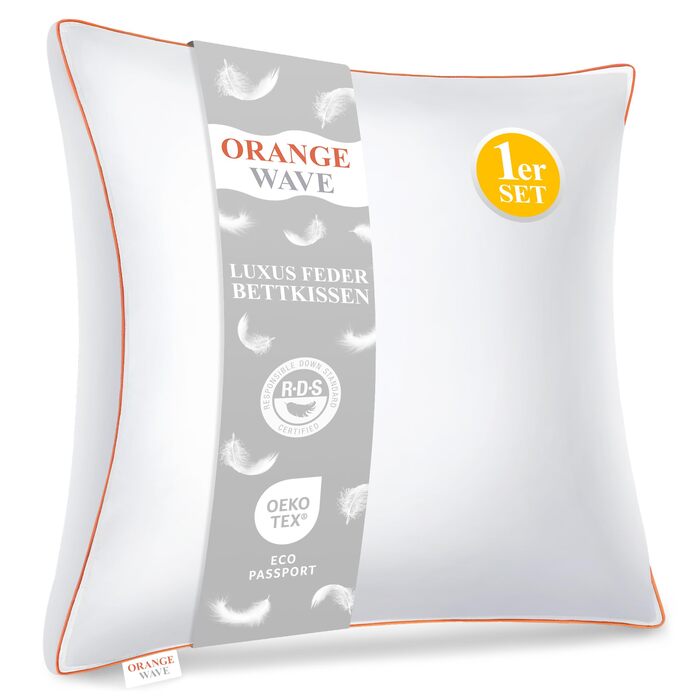 Помаранчева хвиляста пухова подушка 80x80 см, пір&39яна подушка - Однослойна подушка для сну з пуху та пера 80x80, сертифікована RDS та Oeko-TEX, подушка для сну на боці для максимальної підтримки та розкішного комфорту сну 80x80 см