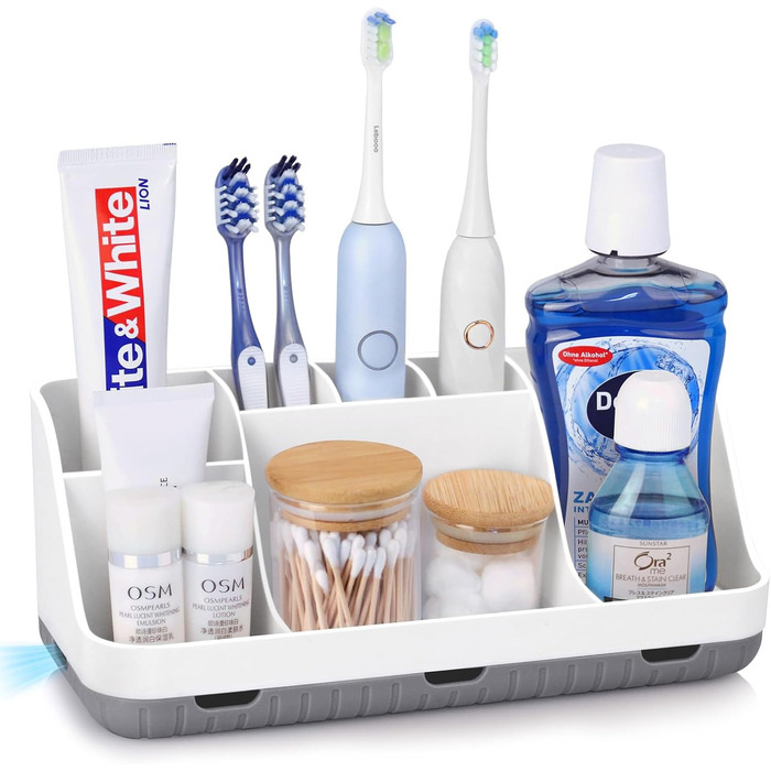 Тримач для зубної щітки для органайзера для ванної кімнати, тримач для електричної зубної щітки та зубної пасти, органайзер для ванної кімнати та сімї на 7 отворів (білий)