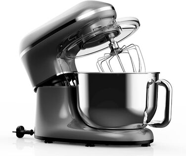 Кухонний комбайн Fentic - 2000 Вт - Чаша для змішування з нержавіючої сталі (6.2 л) - Тістомісильна машина з гачком для змішування, гачком для тіста, віночком і захистом від бризок - включаючи захисний чохол і додаткові аксесуари - Антрацит