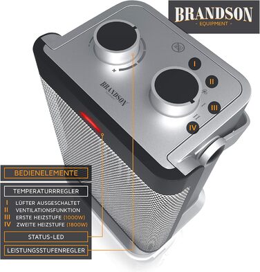 Енергозберігаючий, тихий електричний керамічний обігрівач - Електричний обігрівач з 2 режимами нагріву - Захист від перегріву - Коливання - Термостат - Ванна кімната, спальня, вітальня A Срібний