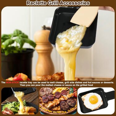 Сковороди-раклети Mini 8Pcs Сковороди-гриль з антипригарним покриттям Сковороди-гриль Квадратний міні-раклет-гриль з 8 дерев'яними лопатками для універсального електричного гриля Сирні яйця