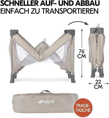 Дитяче ліжечко Hauck Dream N Play з додатковим матрацом Alvi Comfort та москітною сіткою - Складане дитяче ліжечко з сумкою - Бежевий