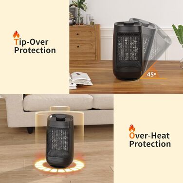 Тепловентилятор GARDTECH, швидконагріваючий обігрівач приміщення потужністю 1500 Вт з функцією повороту, енергозберігаючий радіатор з термостатом для використання в приміщенні, керамічний радіатор із захистом від перегріву та перекидання, дуже великий, жо