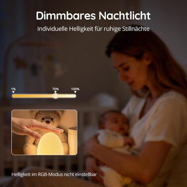 Нічник JolyWell для дітей з генератором білого шуму, RGB-нічник з регульованою яскравістю для немовлят, 3 колірні температури, плавне регулювання яскравості, дитячий нічник з 18 типами білого шуму, з таймером та зарядкою через USB-C