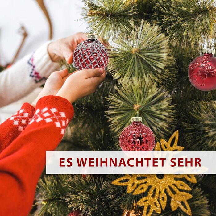 Червоні скляні ялинкові прикраси набір з 12 шт TOBJA