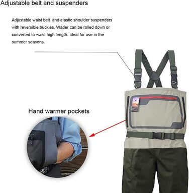Чоловічі рибальські вейдерси Kylebooker, дихаючий одяг для риболовлі, вейдерси для нахлистової риболовлі на ногу та груди, доступні дихаючі водонепроникні рибальські вейдерси KB004 L оливково-зелені