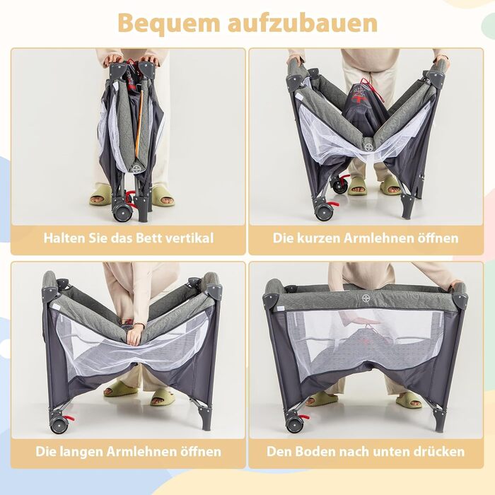 Дорожнє ліжечко з матрацом, дитяче ліжечко 5-в-1 з колесами, пеленальний килимок та музичний мобіль, дитяче ліжечко 110x76 см з сумкою для перенесення, колиска для новонароджених та немовлят (зелена)