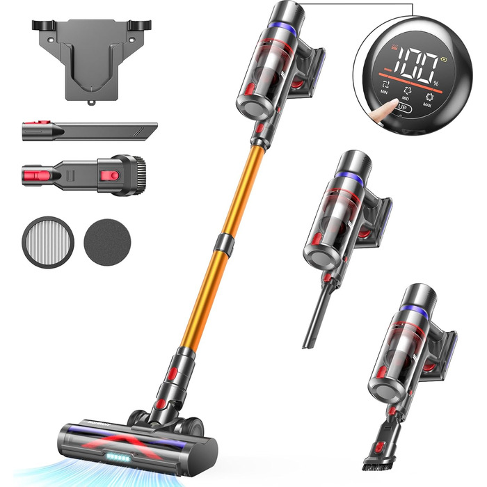 Акумуляторний пилосос GOLDEGGS 45000 Па/550 Вт, акумуляторний пилосос до 60 хвилин роботи, акумуляторний пилосос з розумним сенсор