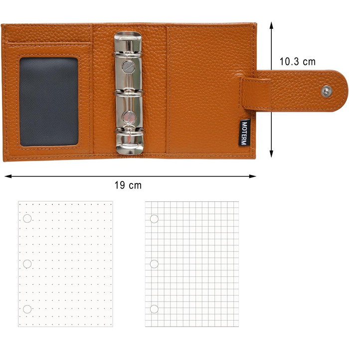 Планер Moterm A9 Regular Rings - гаманець-органайзер із натуральної шкіри (кольоровий помаранчевий, кільце 19 мм)