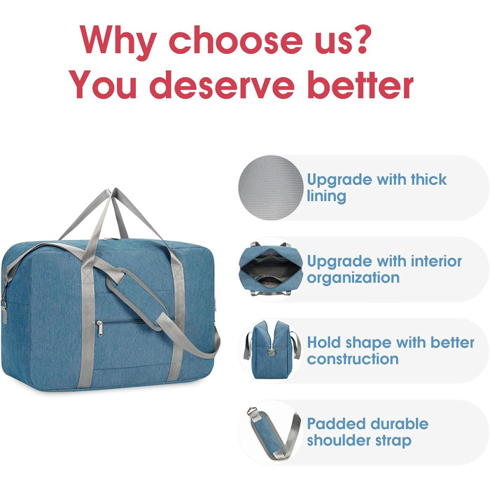 Ручна поклажа Narwey для літака, складна дорожня сумка, жіноча сумка на вихідні, спортивна сумка, жіноча та чоловіча ручна валіза, велика 40 л (темно-синій) темно-синій 40 л