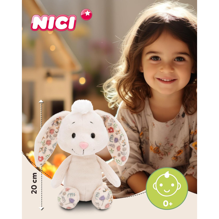 Яка іграшка NICI Зайчик Кремовий 20см - плюшевий зайчик з ніжного плюшу, милий компаньйон для обіймів та ігор, для дітей та дорослих, чудовий подарунок - 61458 Кремовий (Квіти)