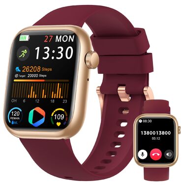 Розумний годинник для чоловіків та жінок, 1,83-дюймовий HD фітнес-трекер з крокоміром/монітором артеріального тиску/монітором серцевого ритму/функцією телефону, трекер сну, 120 спортивних режимів, водонепроникний фітнес- та спортивний годинник IP68 для iP