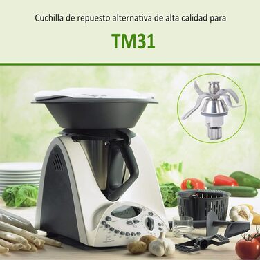 Ніж TM31 сумісний з кухонним комбайном з нержавіючої сталі Vorwerk Thermomix TM31 з ущільнювальним кільцем від Poweka
