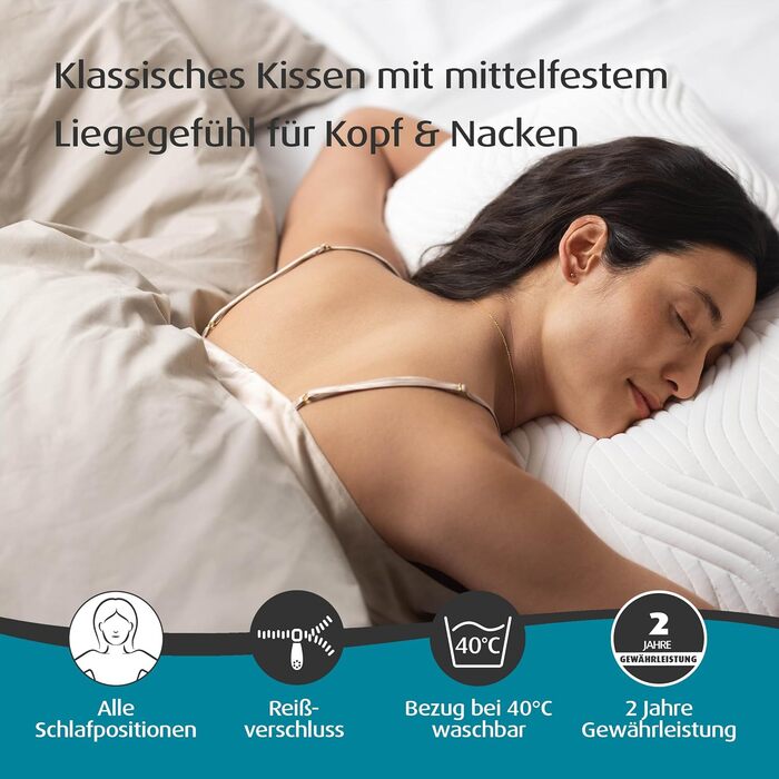 Подушка для сну TEMPUR Comfort Medium, класична подушка для всіх положень сну, чохол, який можна прати, OEKO-TEX MAKE IN GREEN, середньої жорсткості, 40 x 80 см