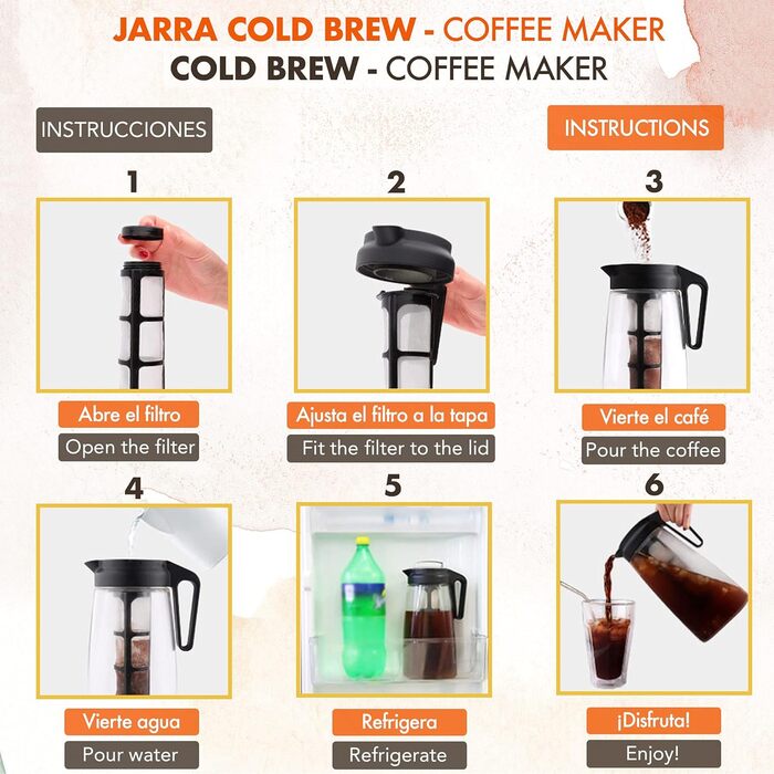 Глечик для холодного заварювання - 2-літровий заварювач (кавоварка холодного заварювання) з тонким сітчастим фільтром і герметичною кришкою з трітану 100 без бісфенолу А 2000 мл