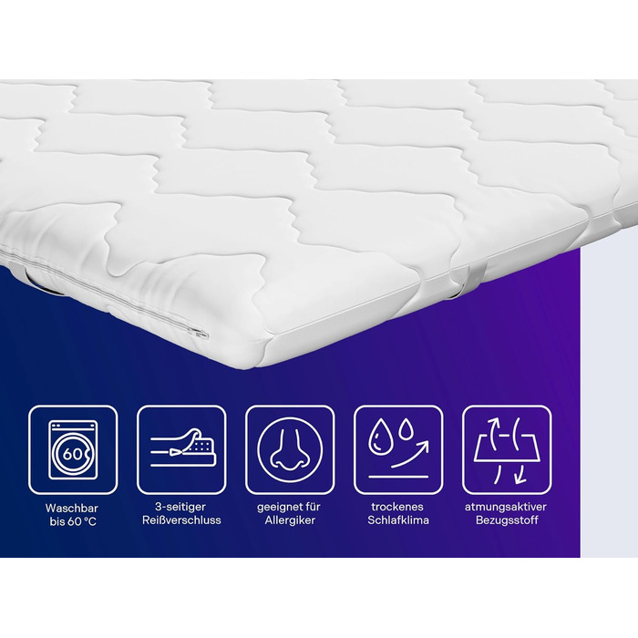 Ортопедичний наматрацник Traumnacht, з комфортною пінополіуретановою серцевиною, сертифікований Oeko-Tex, 90 x 200 см, виготовлений за німецькими стандартами якості, білий комфортний пінополіуретан 90 x 200 см