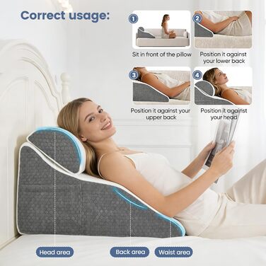Подушка для читання для ліжка та дивана, ергономічна подушка для спини, регульована клиноподібна подушка з піною з ефектом пам&39яті для підтримки спини під час відпочинку, гри, читання або перегляду телевізора