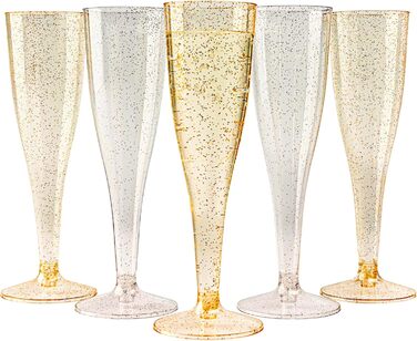 Келихи для шампанського преміум-класу MATANA 120 пластикові з сріблястими та золотими блискітками, 133 мл - келихи для шампанськог