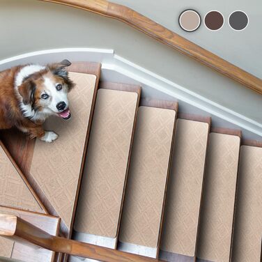 Килимки для сходів, самоклеючі килимки для сходів для приміщень, 15 шт. , протиковзкі, можна різати, багаторазові, для захисту домашніх тварин та людей похилого віку (картований візерунок - бежевий, 55x19 см) 55 см x 19 см картатий візерунок - бежевий