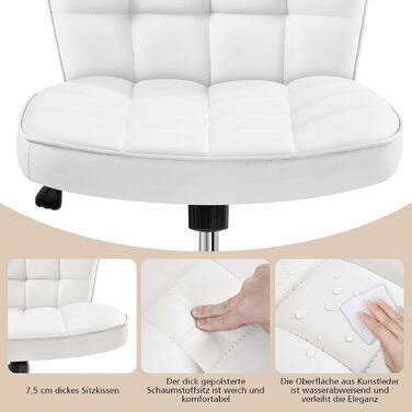 Офісне крісло Yaheetech, стілець для дому, обертове крісло, регульоване по висоті туалетне крісло, офісне крісло без підлокітників, м&39яке крісло з колесами, штучна шкіра білого кольору