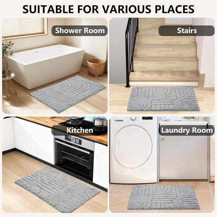Комплект килимків для ванної кімнати з 3 м&39яких мікрофібрових килимків для ванної, нековзні, що праються, водопоглинаючі, U-подібні для душу, туалету та ванни (сірий) 45x6550x8050x60 см сірий