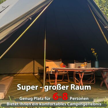 Намет-дзвін з отвором для печі, намет для глемпінгу з бавовни, простора юрта для сімей, кемпінговий намет, сімейний намет, намет-тіпі, намет-вігвам, пірамідальний намет для груп, кемпінг на свіжому повітрі, зелений, 5 м / 6-8 осіб