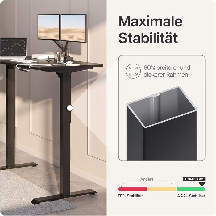 Каркас столу Desktronic з регулюванням висоти - Електричне регулювання висоти столу з безшумним подвійним двигуном та сенсорним екраном - Висока вантажопідйомність - Стіл для роботи стоячи, чорний