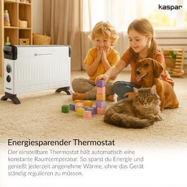 Конвекторний радіатор KASPAR з термостатом та 3 режимами нагріву, електричний обігрівач потужністю 750/1250/2000 Вт, білий