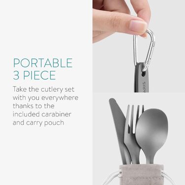 Набір столових приборів для кемпінгу Navaris 2 шт. Titanium, 3 предмети - ніж, виделка, ложка, включаючи чохол - надлегкий набір столових приборів 3-в-1 - набір столових приборів для подорожей з 2 предметів, сірого кольору