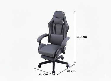 Геймерське крісло з підставкою для ніг мякі підлокітники регульована висота масажна подушка сірий