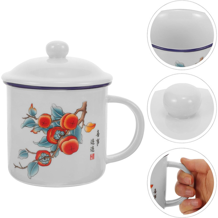 Емальована кружка Ciieeo Vintage Coffee Cup з кришкою, товстостінна емальована кружка для пиття, портативна чашка для води на відкритому повітрі для кемпінгу, офісу та дому