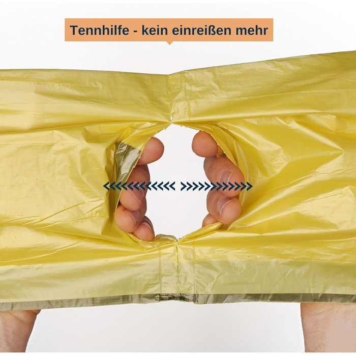 Надзвичайно міцні жовті пакети - пакет для переробки зі шнурком, 90 літрів, товщина матеріалу 22 мкм - жовтий пакет (10 рулонів)